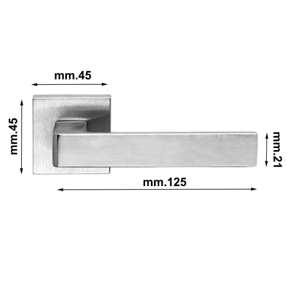 Mezza maniglia cromo satinato quadra mod. ASTI per porte e finestre moderne mano dx e sx