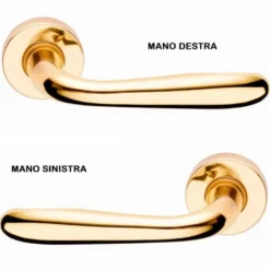 Mezza maniglia ottone lucido mod. GOCCIA rosetta tonda per porte finestre e cancelli mano Dx/Sx