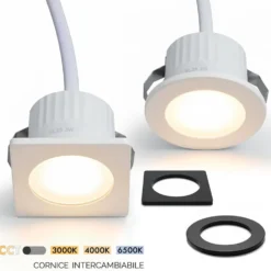 Mini faretto LED incasso 3W LORD con selettore 3CCT 3000/4000/6000K e 4 cornici intercambiabili