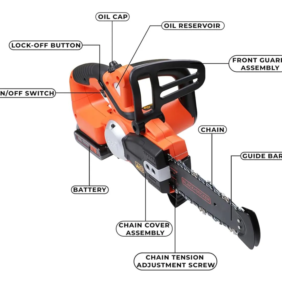 Motosega elettrico a batteria 18V 2Ah BLACK+DECKER GKC1820L20 barra cm.20 elettrosega a batteria