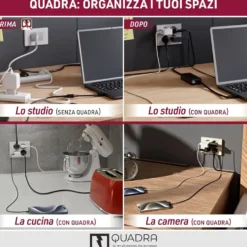 Multipresa universale ad incasso da parete QUADRA 4 prese bipasso schuko nera ELECTRALINE 22115