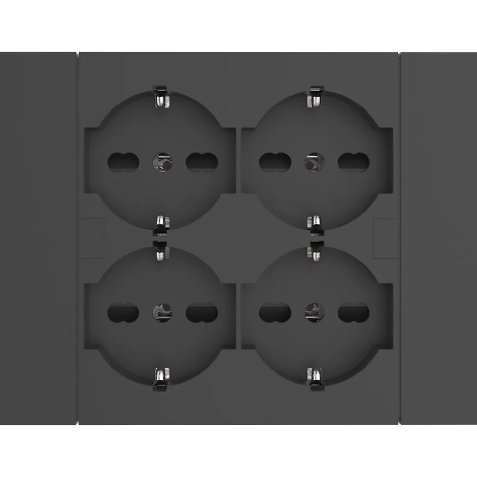 Multipresa universale ad incasso da parete QUADRA 4 prese bipasso schuko nera ELECTRALINE 22115