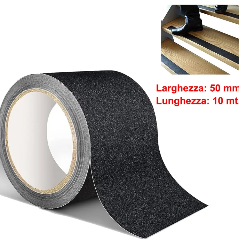 Nastro antiscivolo adesivo nero rotolo mm.50 x 10 mt. nastro antisdrucciolo universale