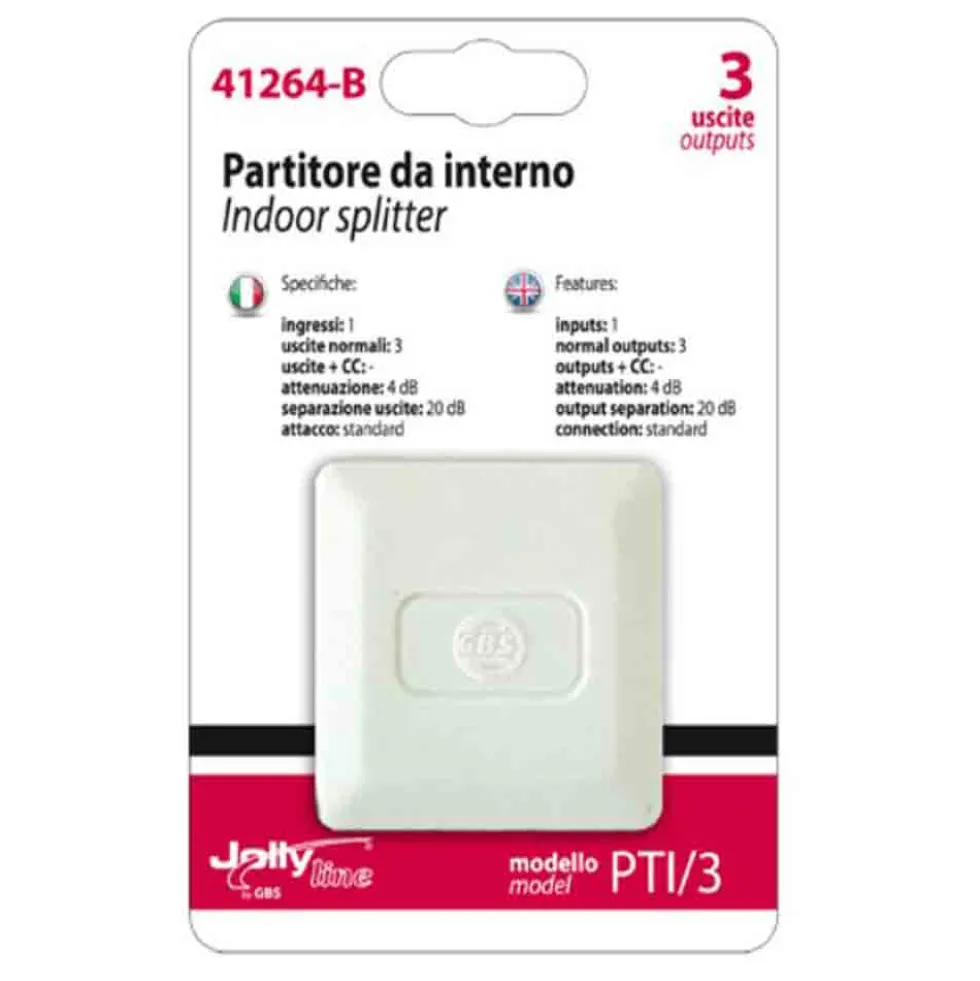 Partitore divisore tv 3 uscite da interno per tv digitale terrestre JOLLY LINE 41264 - PTI/3