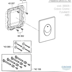 Piastra di azionamento cromata con pulsante GROHE 3850500 mod. SKATE AIR cromo per cassette di scarico GROHE
