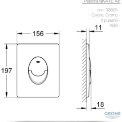 Piastra di azionamento cromata con pulsante GROHE 3850500 mod. SKATE AIR cromo per cassette di scarico GROHE