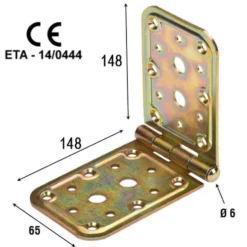 Piastra giunzione a cerniera acciaio tropic. tipo pesante mm.65 x 148 x 148 art. 741