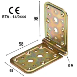Piastra giunzione a cerniera acciaio tropic. tipo pesante mm.65 x 98 x 98 art. 741