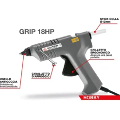 Pistola incollatrice professionale MAESTRI GRIP 18HP pistola termocollante 60W per stik colla ø11/12 mm.