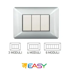 Placca coprinterruttori alluminio chiaro 3 posti ELETTROCANALI serie EASY compatibile Bticino Matix
