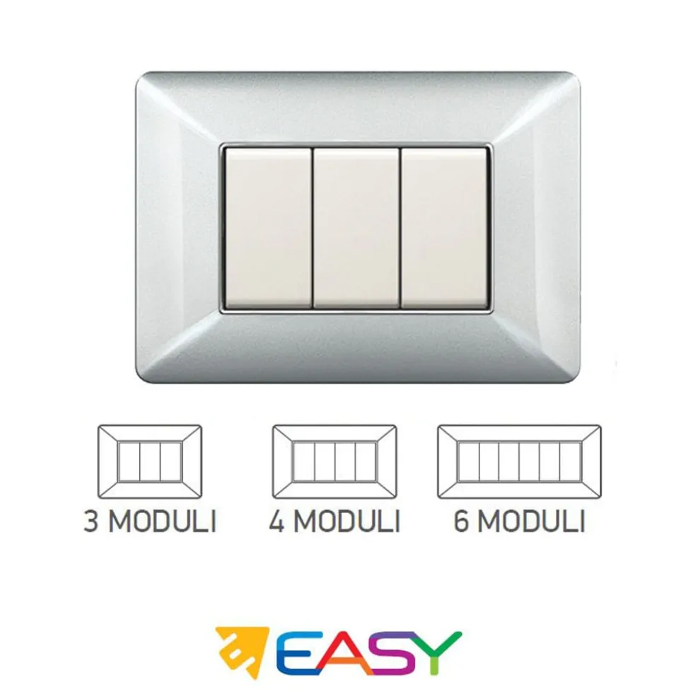Placca coprinterruttori alluminio chiaro 3 posti ELETTROCANALI serie EASY compatibile Bticino Matix