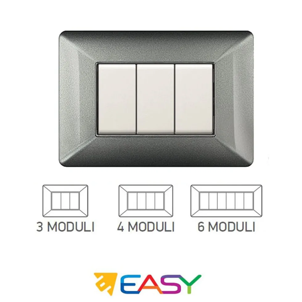 Placca coprinterruttori alluminio notte 6 posti ELETTROCANALI serie EASY compatibile Bticino Matix
