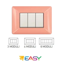 Placca coprinterruttori arancio pastello 3 posti ELETTROCANALI serie EASY compatibile Bticino Matix