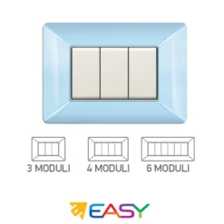 Placca coprinterruttori azzurro pastello 3 posti ELETTROCANALI serie EASY compatibile Bticino Matix