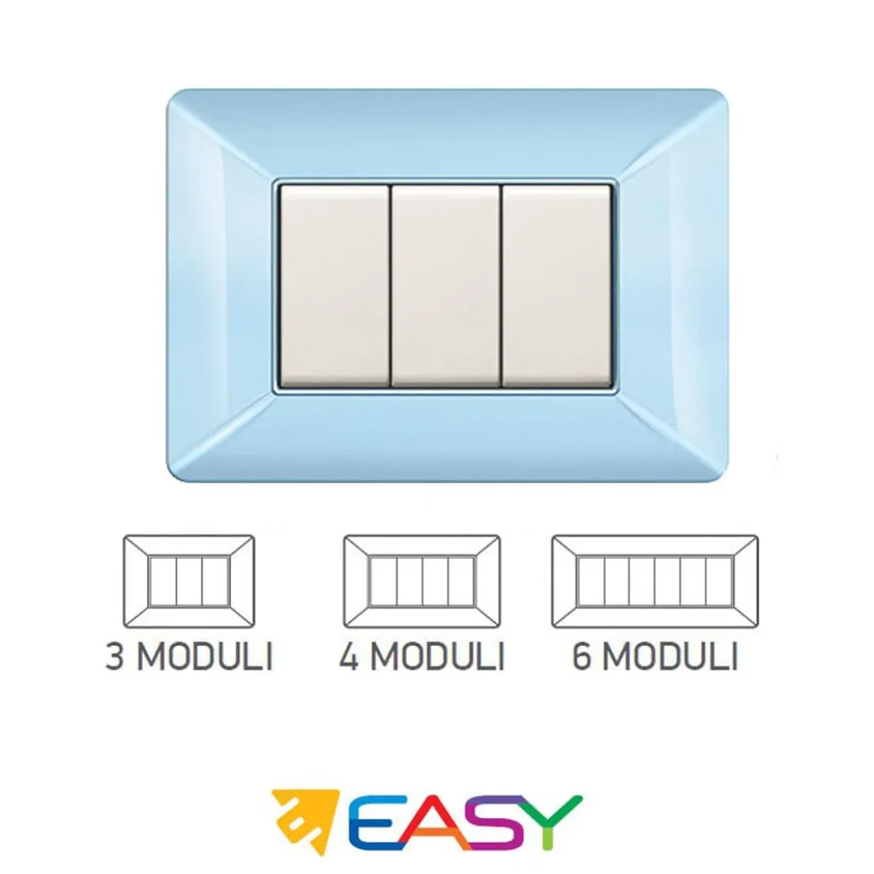 Placca coprinterruttori azzurro pastello 3 posti ELETTROCANALI serie EASY compatibile Bticino Matix