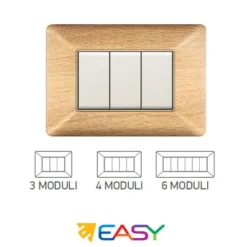 Placca coprinterruttori betulla 3 posti ELETTROCANALI serie EASY compatibile Bticino Matix