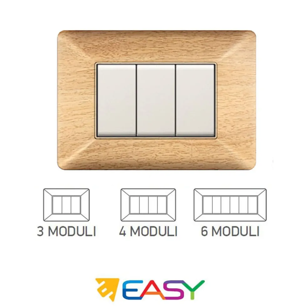 Placca coprinterruttori betulla 3 posti ELETTROCANALI serie EASY compatibile Bticino Matix