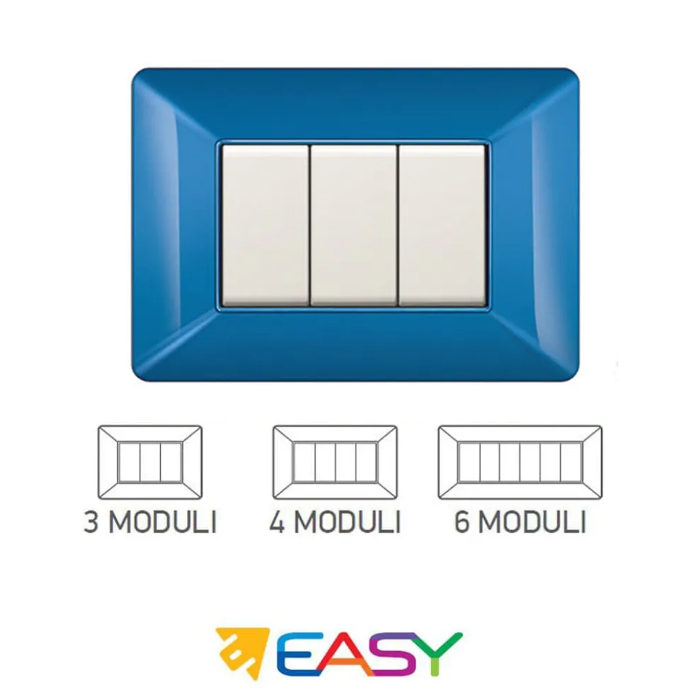 Placca coprinterruttori blu 4 posti ELETTROCANALI serie EASY compatibile Bticino Matix