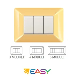 Placca coprinterruttori giallo pastello 3 posti ELETTROCANALI serie EASY compatibile Bticino Matix