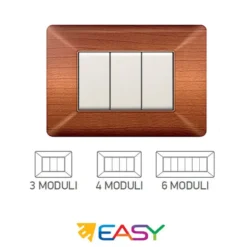 Placca coprinterruttori legno chiaro 3 posti ELETTROCANALI serie EASY compatibile Bticino Matix