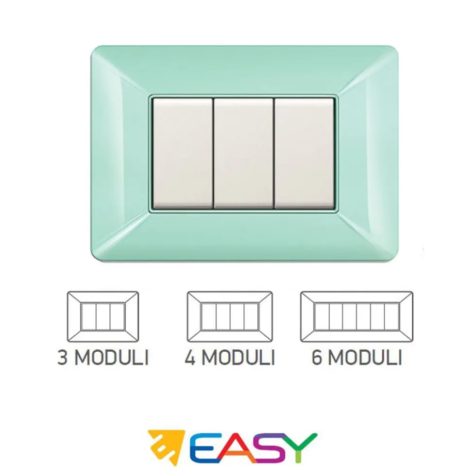 Placca coprinterruttori verde pastello 3 posti ELETTROCANALI serie EASY compatibile Bticino Matix