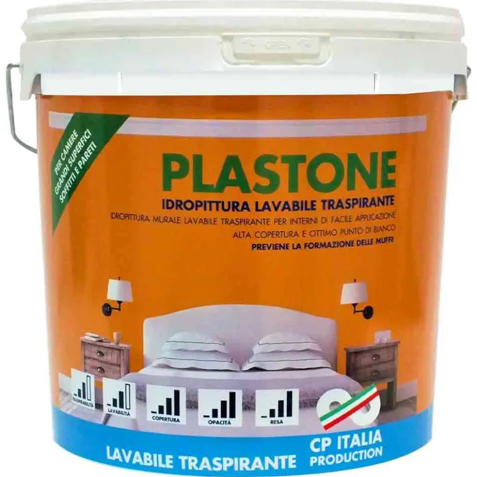 PLASTONE Idropittura murale lavabile traspirante per interni lt.14 bianca CP ITALIA