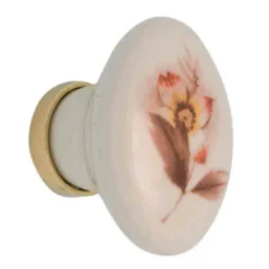 Pomolo ovale in ceramica con fiore marrone per mobili