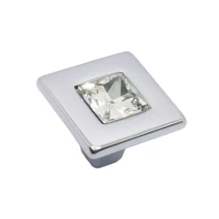 Pomolo quadro per mobili stile moderno con strass mm.25 x 25 cromo lucido ITALMETAL