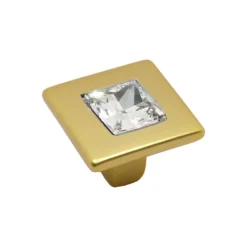 Pomolo quadro per mobili stile moderno con strass mm.25 x 25 oro opaco ITALMETAL
