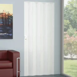 Porta a soffietto da interno cm.82 x 210 bianca con serratura e pomolo