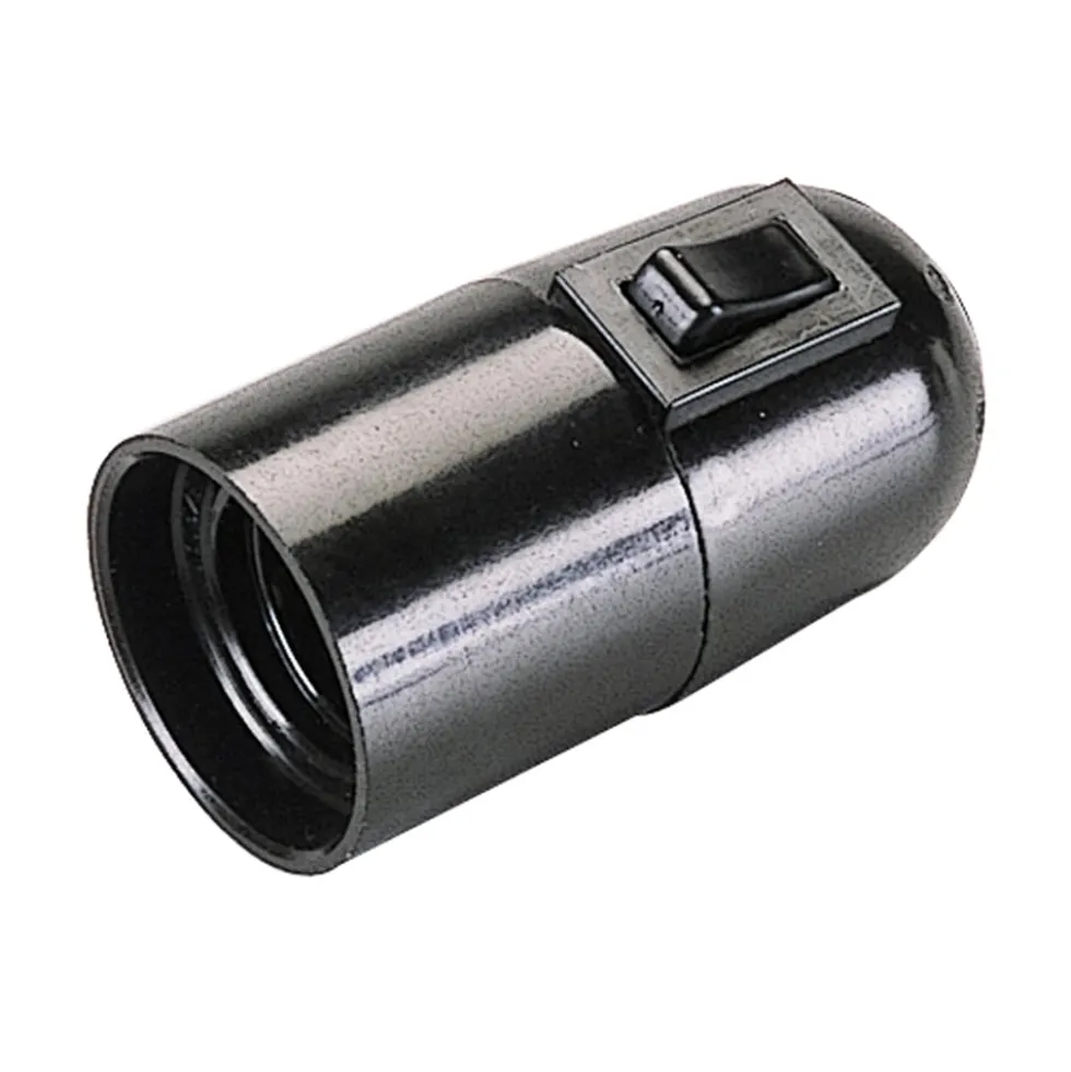 Portalampade E27 liscio nero con interruttore