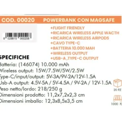 Powerbank universale 10.000 mAh con MagSafe per ricarica wireless VINCO 00020