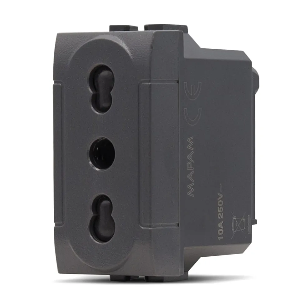 Presa bivalente italiana 2P+T 10/16 amp ART compatibile BTICINO LIVING antracite