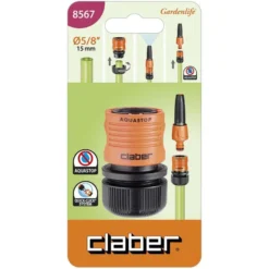 Raccordo automatico ad aggancio/sgancio rapido quick-click CLABER 8567 con acquastop per tubo 5/8"