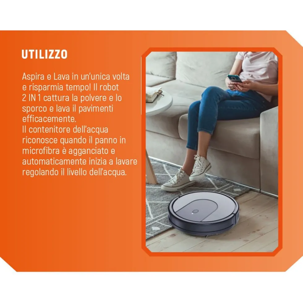 Robot aspirapolvere con funzione lava e asciuga VINCO 40180 compatibile con Alexa e Google Home