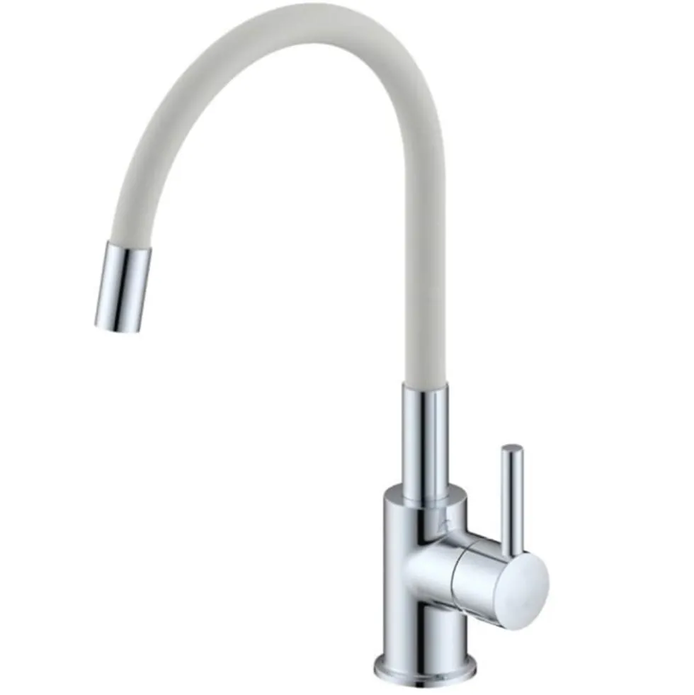 Rubinetto miscelatore lavello SNAKE canna alta in gomma flessibile bianca