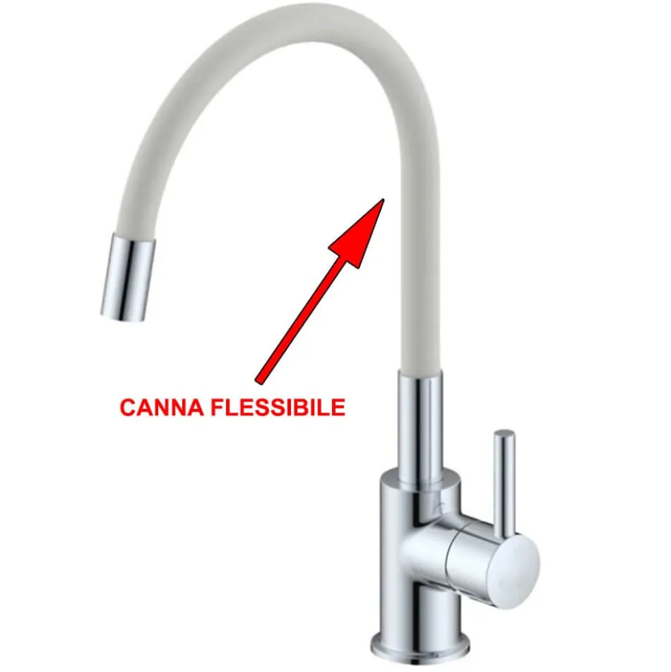 Rubinetto miscelatore lavello SNAKE canna alta in gomma flessibile bianca