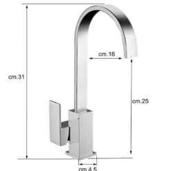 Rubinetto miscelatore lavello stile moderno cromo lucido SQUARE getto a cascata