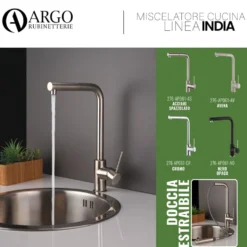 Rubinetto miscelatore monocomando lavello con doccetta estraibile ARGO serie INDIA granito avena