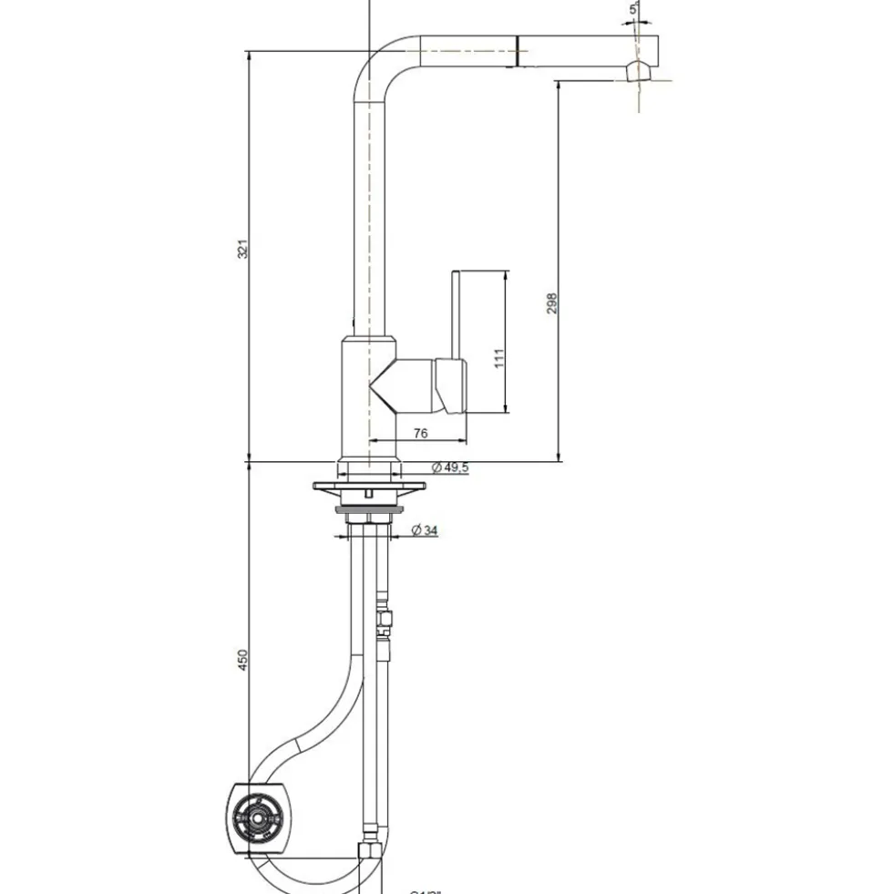 Rubinetto miscelatore monocomando lavello con doccetta estraibile ARGO serie INDIA granito avena