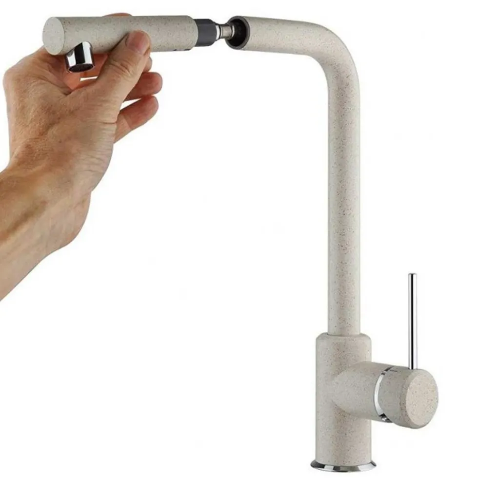 Rubinetto miscelatore monocomando lavello con doccetta estraibile ARGO serie INDIA granito avena