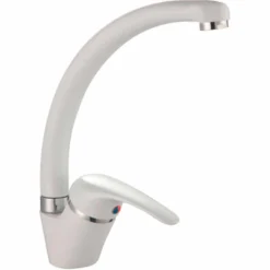 Rubinetto miscelatore monocomando lavello cucina canna alta bianco lucido mod. FRANCESCA