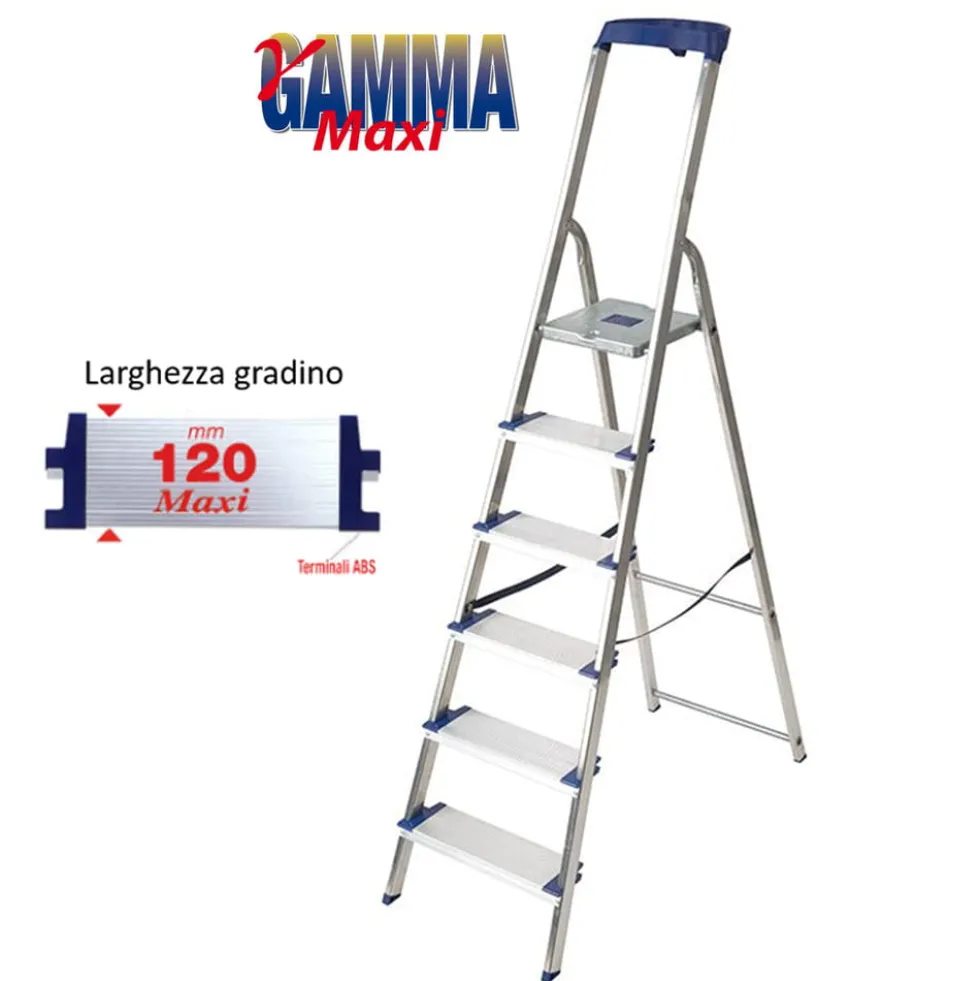 Scala alluminio FACAL GAMMA MAXI 6 gradini a larghezza maggiorata da 12 cm.