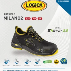 Scarpe antinfortunistiche basse LOGICA MILANO2 Linea Energy 2.0 S3S FO SR ESD nero/giallo traspirante e idrorepellente