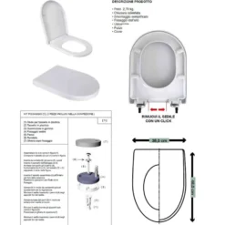 Sedile wc copriwater filo muro avvolgente in plastica bianca cm.36 x 46 con chiusura rallentata IDROBLOK