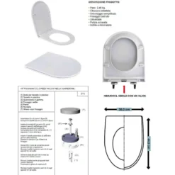 Sedile wc copriwater filo muro piatto in plastica bianca cm.36 x 44 con chiusura rallentata IDROBLOK