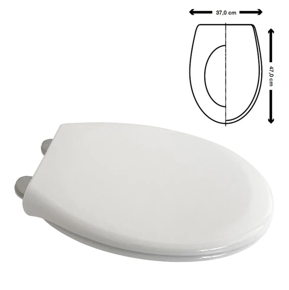 Sedile wc copriwater universale in plastica bianca cm.37 x 47 con chiusura rallentata IDROBLOK