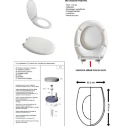 Sedile wc copriwater universale in plastica bianca cm.37 x 47 con chiusura rallentata IDROBLOK