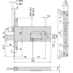 Serratura doppia mappa CISA 57358-90 scivolo + 4 mandate E.90 triplice