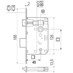 Serratura patent AGB Q.8/70 entrata 45 bordo quadro ottonata